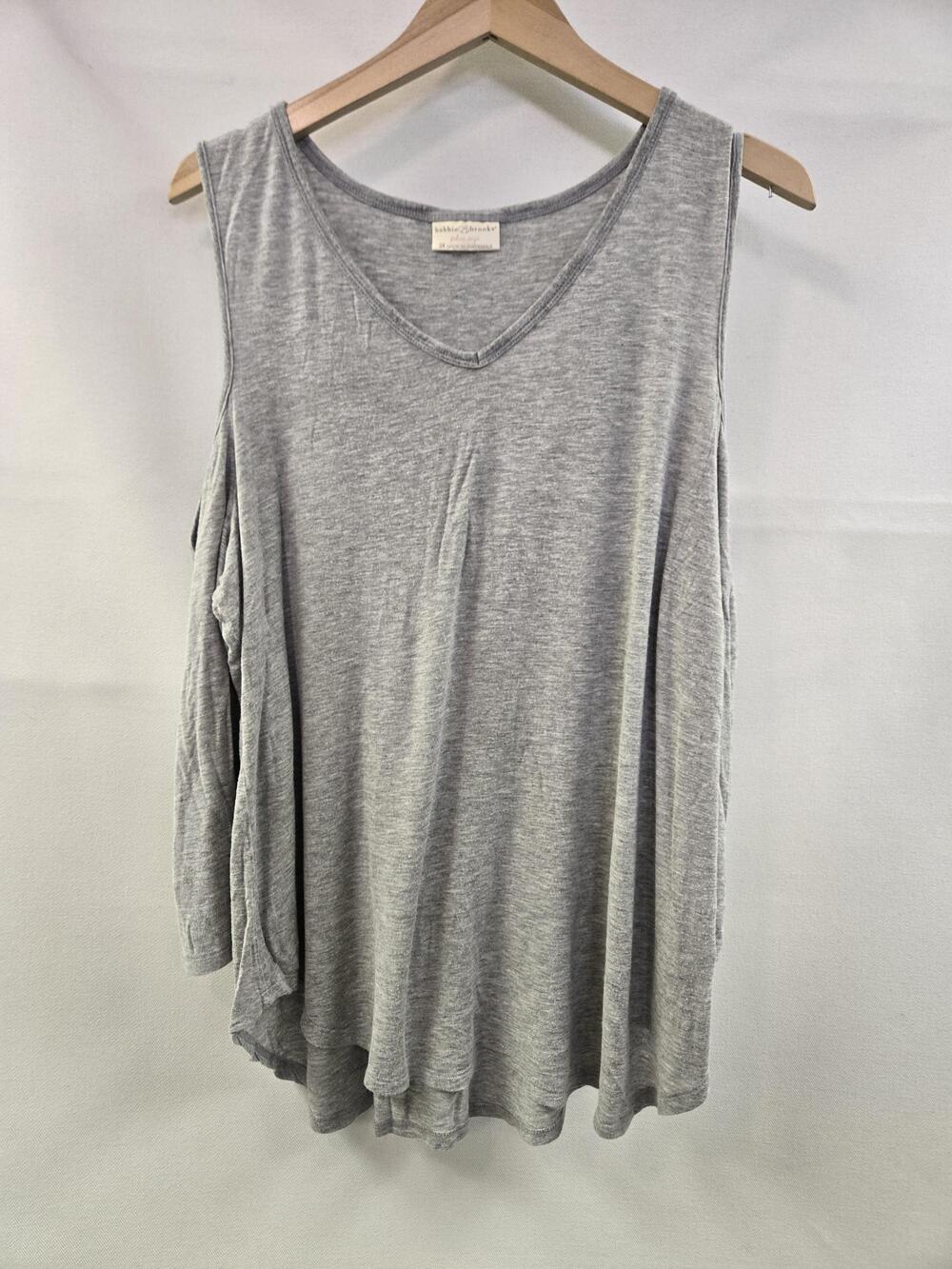 Bobbie Brooks Shirt Womens 3X Gray Cold Shoulder Long Sleeve Plus Size Tunic